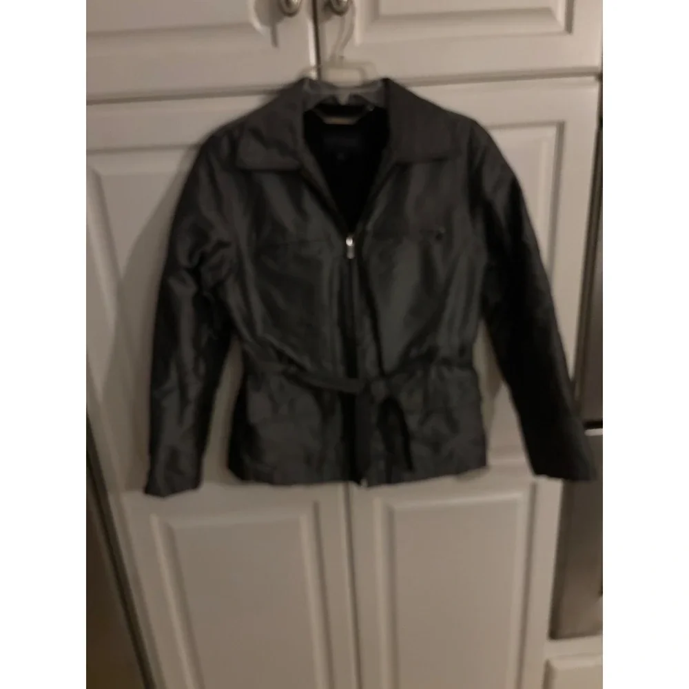 Express World Brand Womens Gray Metallic Full Zip Fleece Lined Belted Jacket S